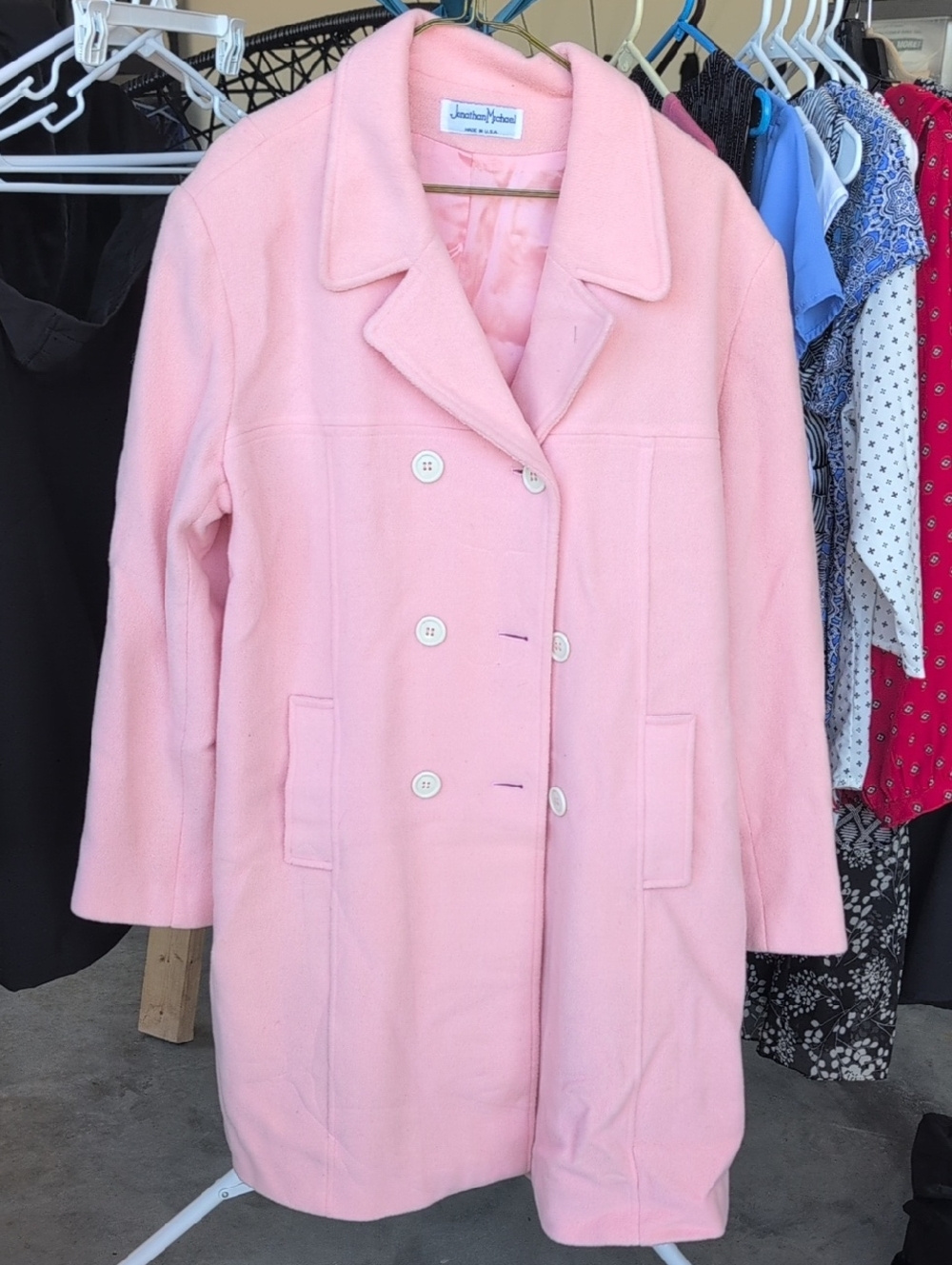 Lands' End Pink Double-Breasted Wool Pea Coat